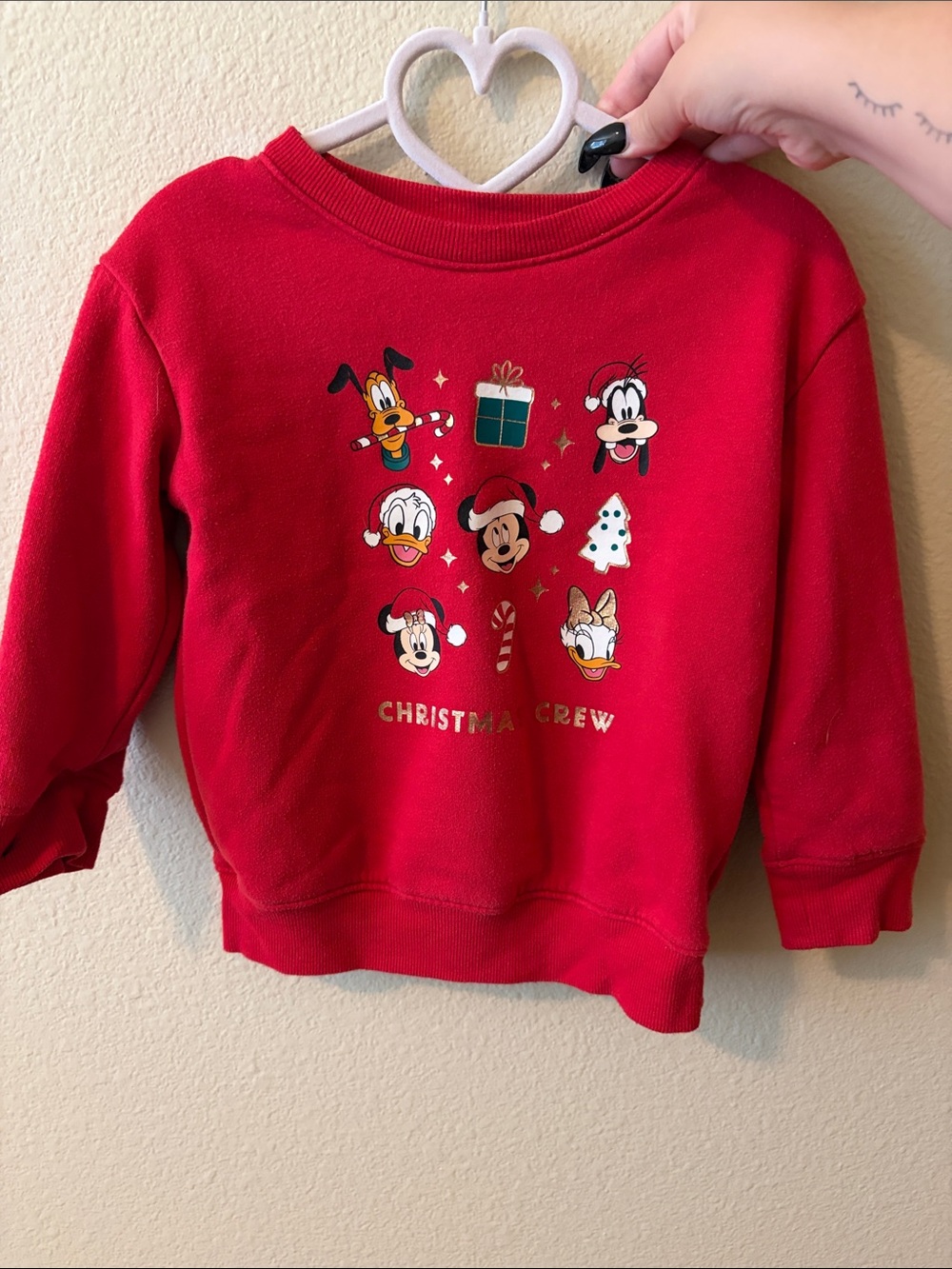 Disney Red Christmas Crew Kids Sweatshirt with Character Icons